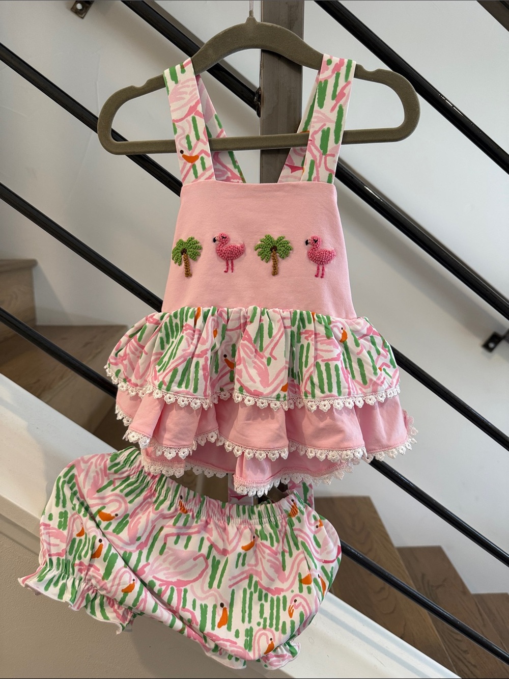 Pink Flamingo Ruffle Diaper Cover Set for Baby Girls